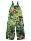 Red Rose Print Wide-Leg Onesie, Size XL