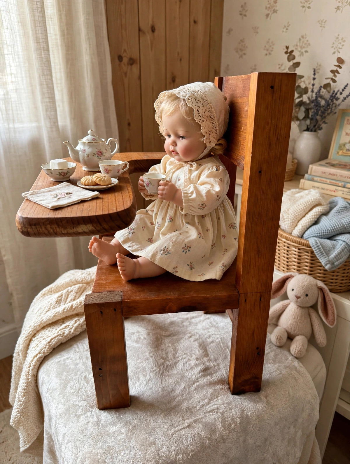 Wooden Doll High Chair with Tray