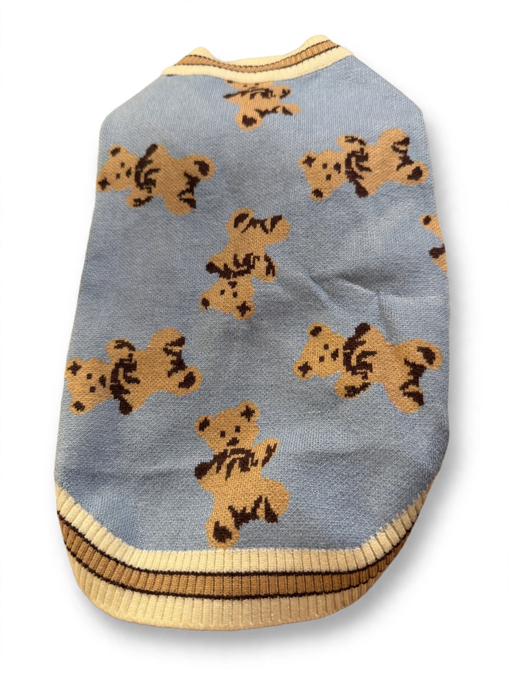Small Dog Sweater – Blue Teddy Bear Knit, ~14 Inch
