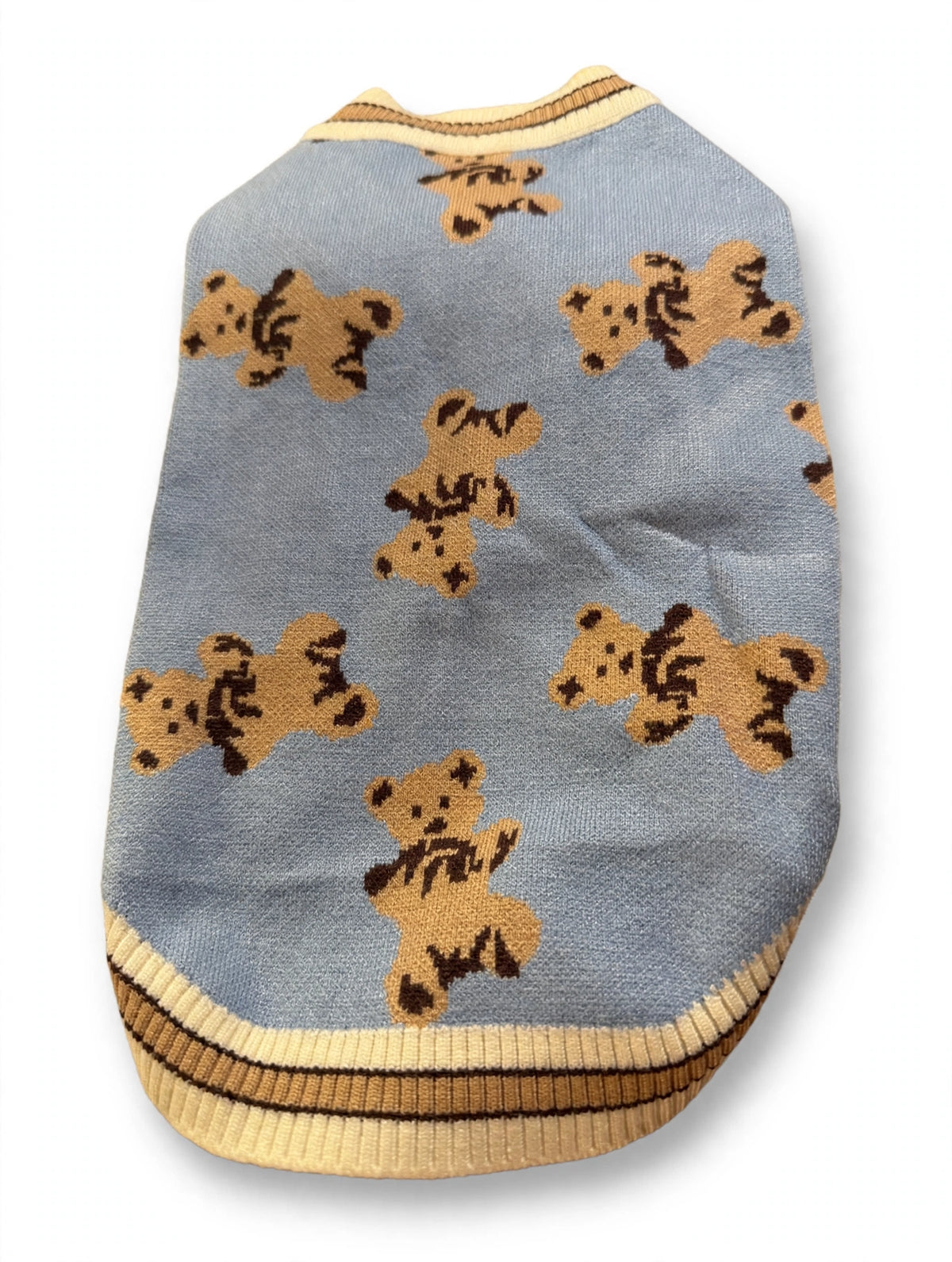 Small Dog Sweater – Blue Teddy Bear Knit, ~14 Inch