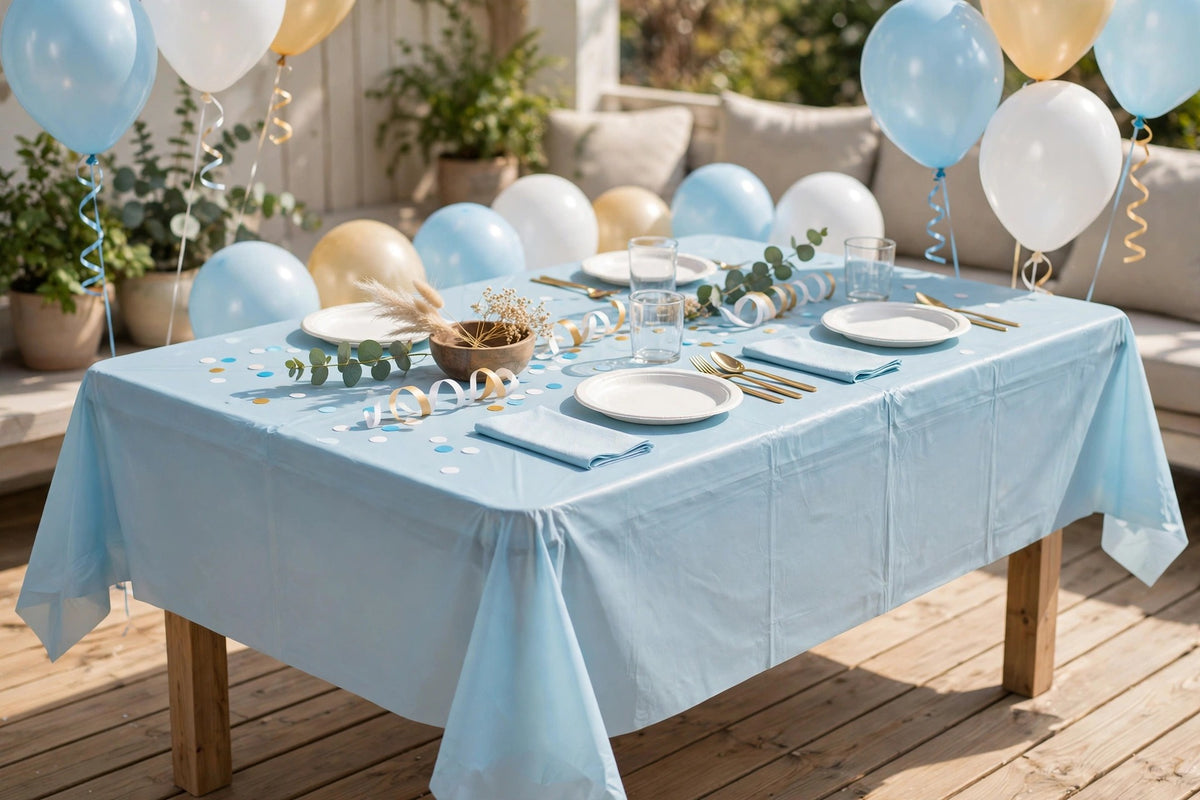 LANLISA Plastic Table Covers – Baby Blue, 54 x 108 in, 4-Pack